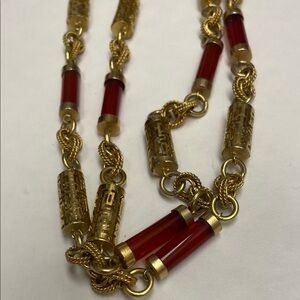 Gold and Red Carnelian or Red Jade Women's Necklace